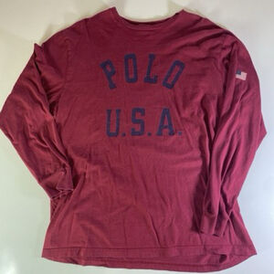 Vintage Polo Sport Ralph Lauren Shirt Men L Red Graphic Tee 1997 90s Distressed